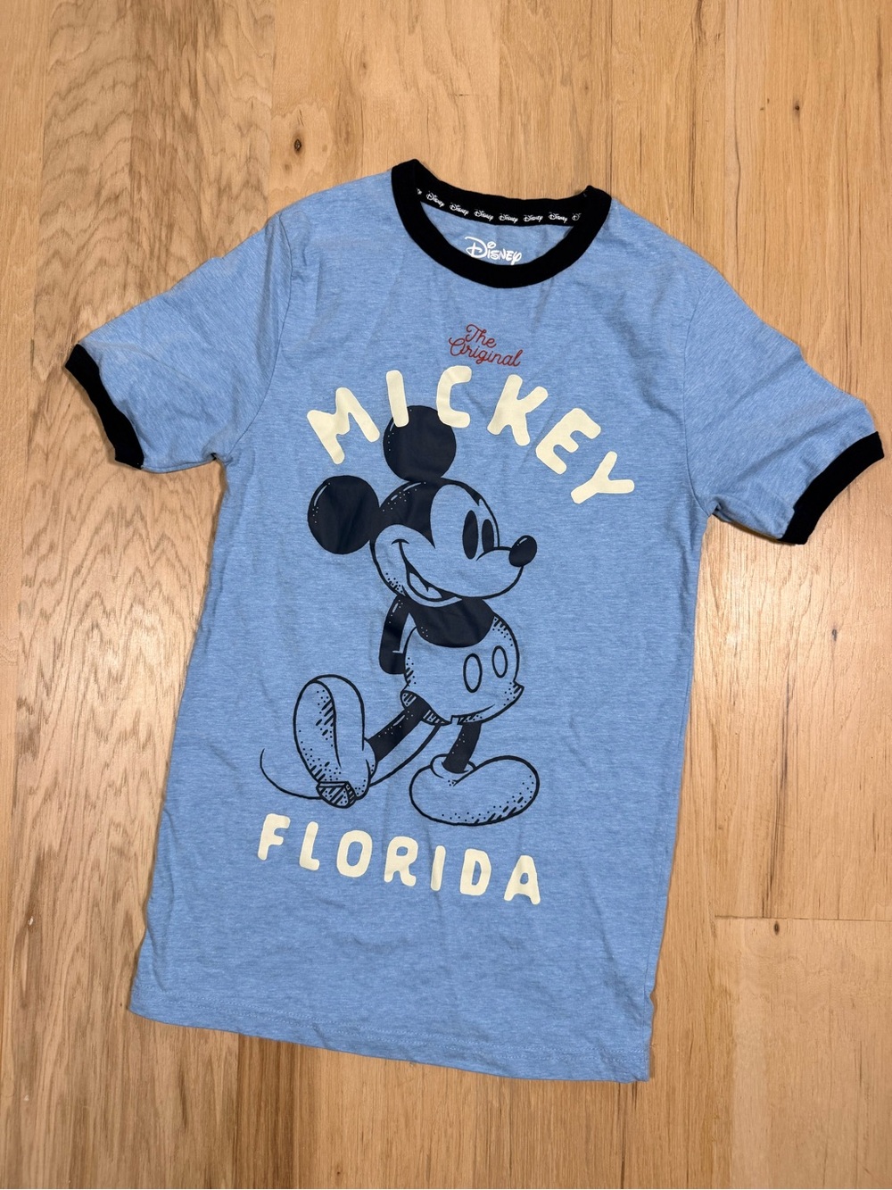 Disney Light Blue Mickey Florida Ringer Tee with Black Trim